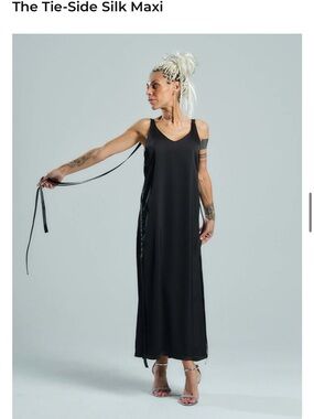 Locker Room Tie Sides Black Slip Dress with Ribbon Accents